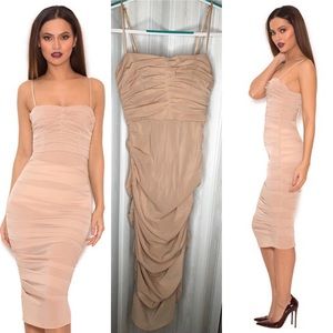 ‘Railea’ Taupe Ruched Stretch Chiffon Dress